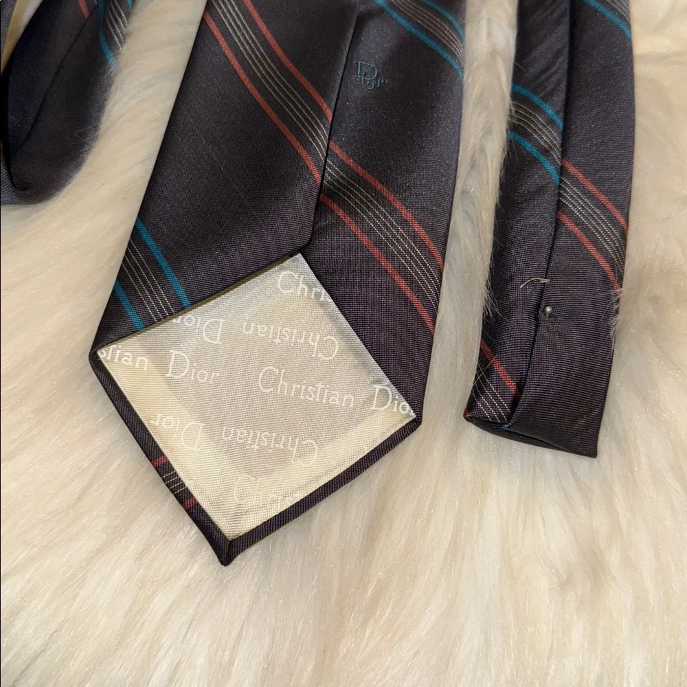 Dior Gray Tie with Red and Blue Stripes